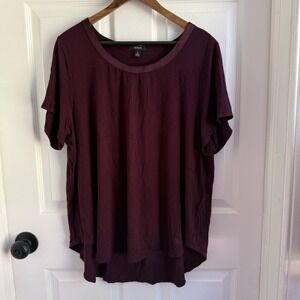 Alfani Womens 3X Burgundy Plum Scoop Neck Short Sleeve High Low Blouse Top